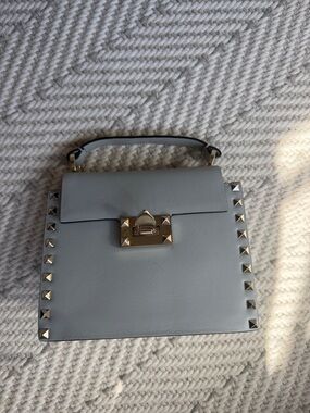 PRISTINE Valentino Garavani Light Gray Top-Handle with Gold Studs